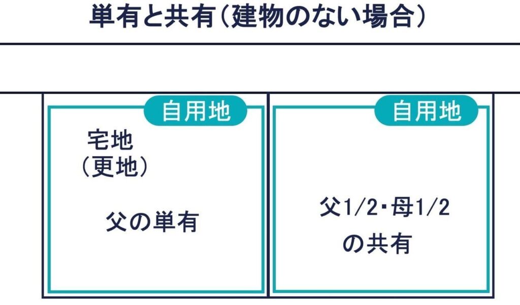 その①：隣接する単有と共有の土地（建物がない場合）の図