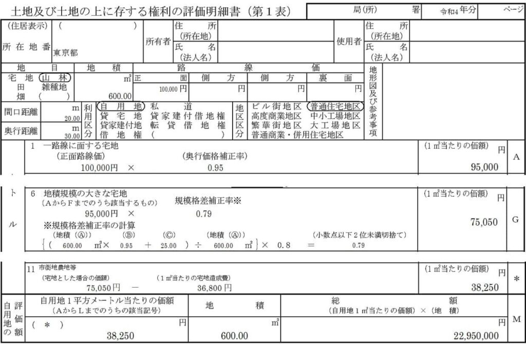 地積規模の大きな宅地の評価明細書