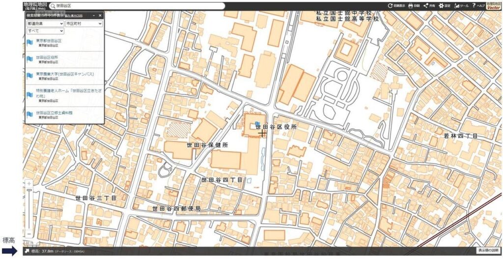 地理院地図のスクリーンショット → テキスト説明
